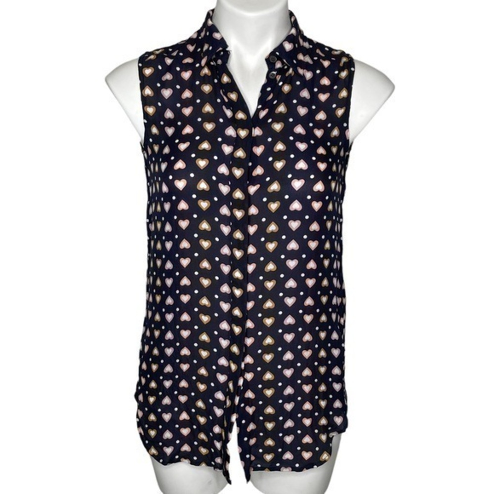 J.Crew Women Blouse Silk | Size 00 | Blue Heart Print